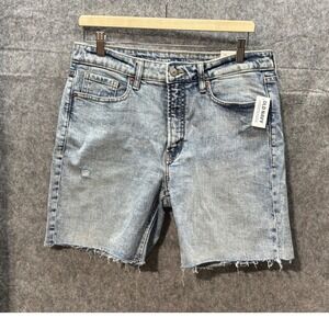 Old Navy Womens OG Straight Denim Jean Shorts Light Wash Raw Hem Size 12‎ NWT